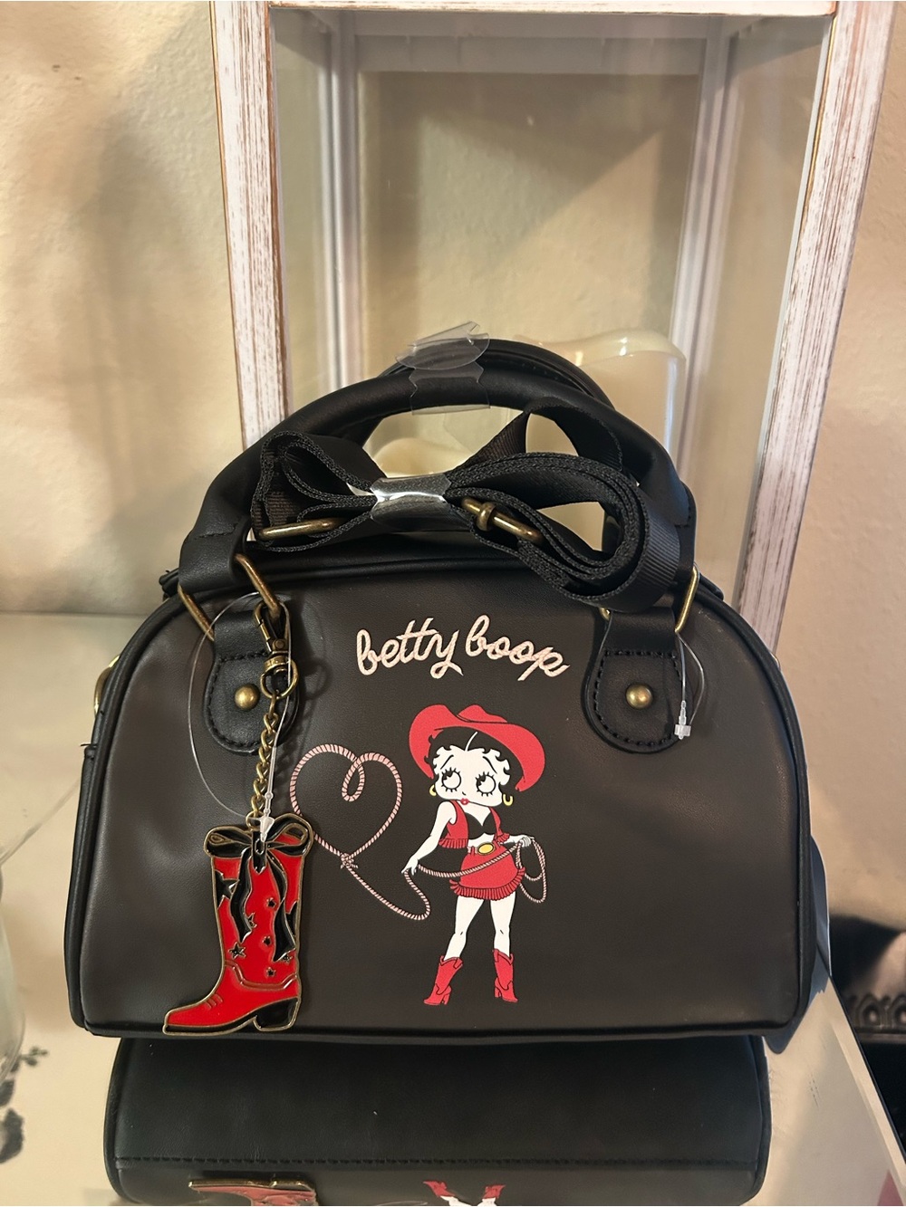 Betty Boop Black Bag with Red Accents and Boot Charm